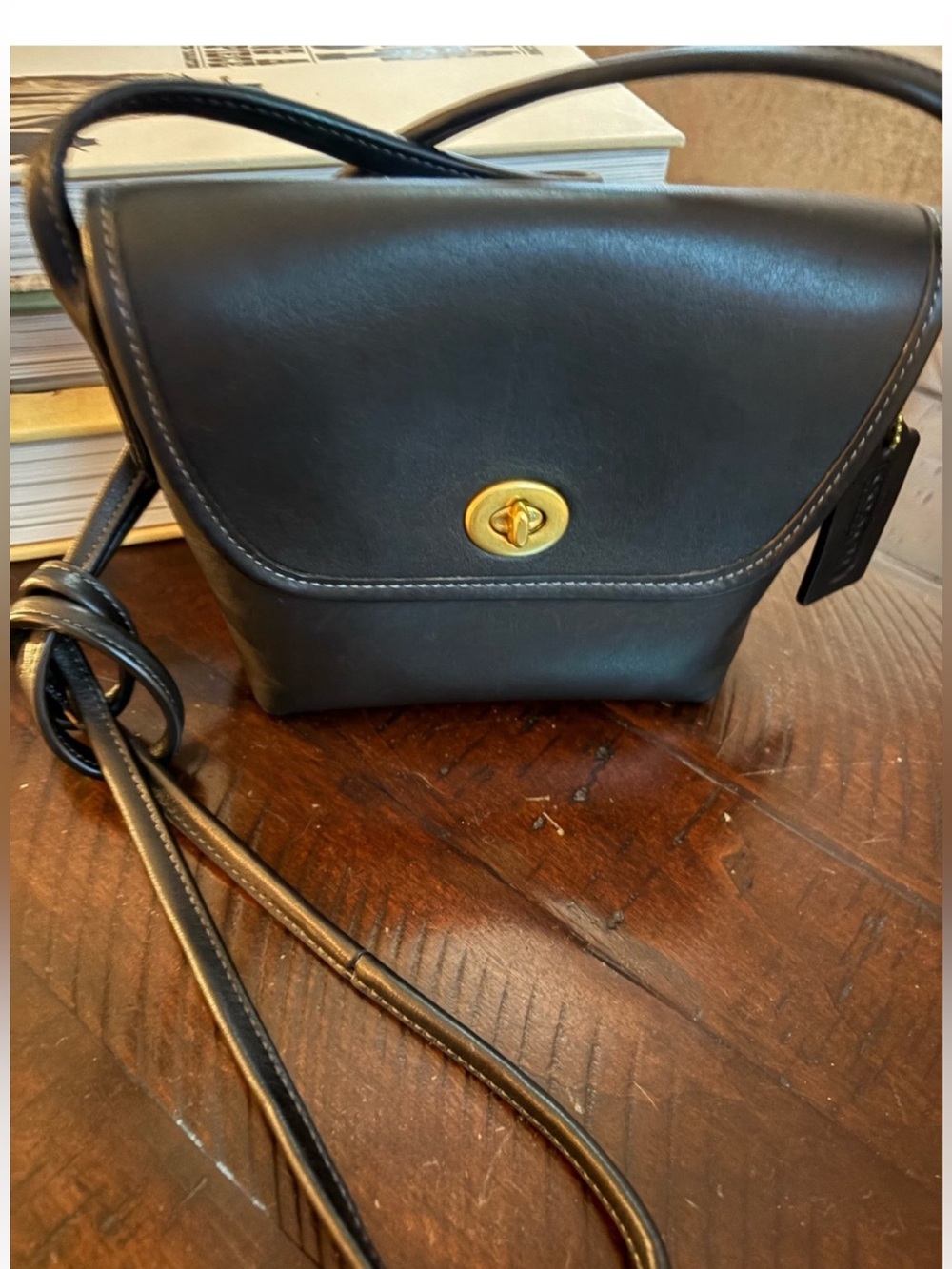 Coach Glovetanned  Black Leather Turnlock Pouch Crossbody w/Long Strap